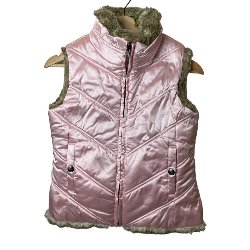 Gap Factory Pink Faux Fur Lining Reversible Vest Girls Size L (10)